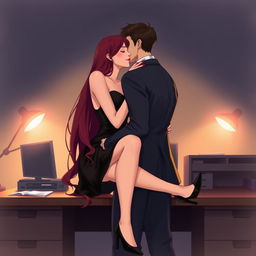 A semi-realistic illustration capturing a romantic and intimate scene of two people kissing from a profile view