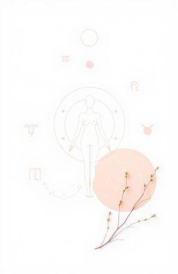 A minimalist aesthetic representation of astrology and human design, featuring astrological symbols and human design charts in a clean, modern layout