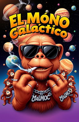 A vibrant and colorful music album cover featuring the artist name 'El Mono Galáctico'