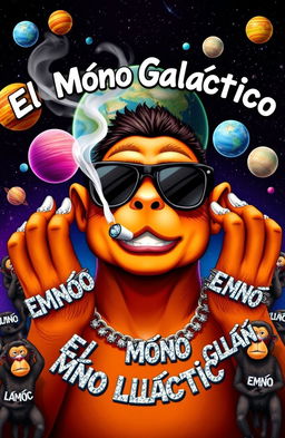 A vibrant and colorful music album cover featuring the artist name 'El Mono Galáctico'