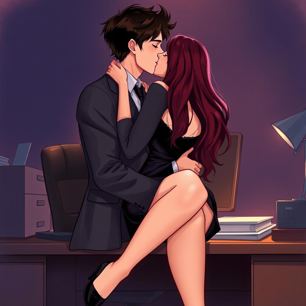 A semi-realistic illustration of two people kissing from a profile view