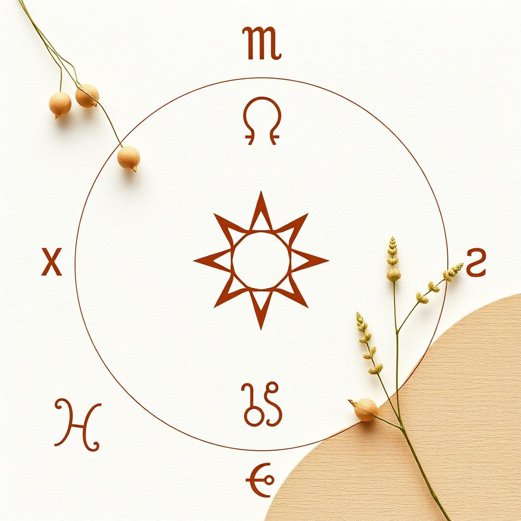 Aesthetic minimalist design featuring astrology elements, primarily in shades of brown and light green