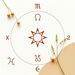 Aesthetic minimalist design featuring astrology elements, primarily in shades of brown and light green