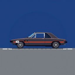 A low-detailed pixel-art depiction of a classic Japanese car from the 1970s, parked in profile on a simplistic road