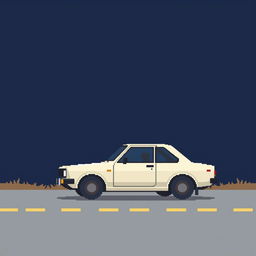 A very low-detailed pixel-art representation of a classic Japanese car from the 1970s, parked in profile on a simplistic road