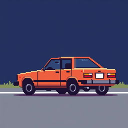 A very low-detailed pixel-art representation of a classic Japanese car from the 1970s, parked in profile on a simplistic road