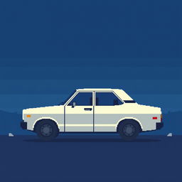 A very low-detailed pixel-art representation of a classic Japanese car from the 1970s, parked in profile on a simplistic road