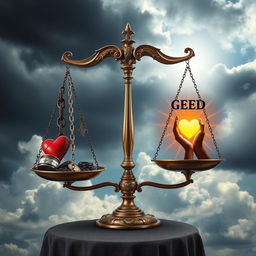 A metaphorical representation of a balance scale featuring sin on one side and good deeds on the other