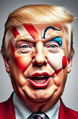 A striking and provocative portrait of Donald Trump, his face uniquely split down the center