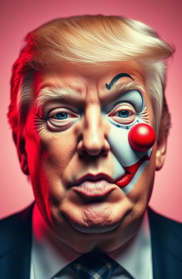 A striking and provocative portrait of Donald Trump, his face uniquely split down the center