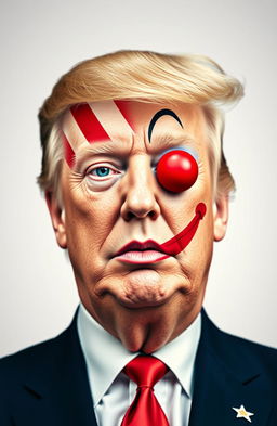 A striking and provocative portrait of Donald Trump, his face uniquely split down the center