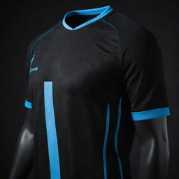 A black soccer jersey highlighted with light blue accents