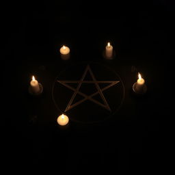 A captivating and atmospheric scene featuring a dark background with a prominent and intricately designed pentagram at the center