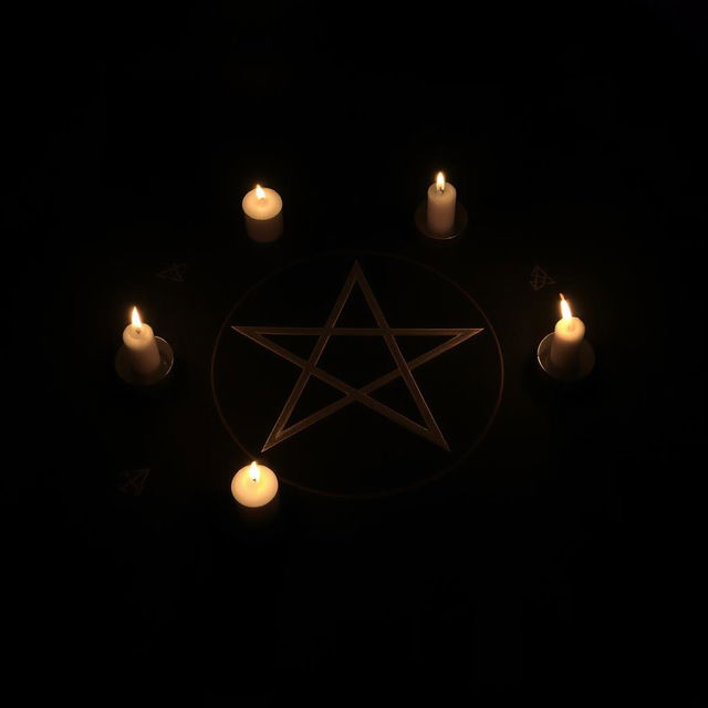 A captivating and atmospheric scene featuring a dark background with a prominent and intricately designed pentagram at the center