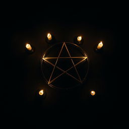 A captivating and atmospheric scene featuring a dark background with a prominent and intricately designed pentagram at the center