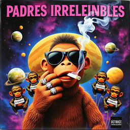 A vibrant music album cover titled 'Padres Irresponsables' in Spanish