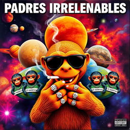 A vibrant music album cover titled 'Padres Irresponsables' in Spanish