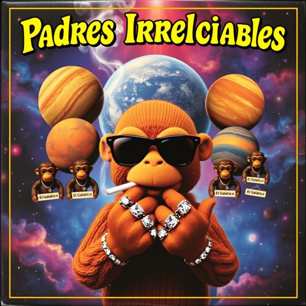 A vibrant music album cover titled 'Padres Irresponsables' in Spanish