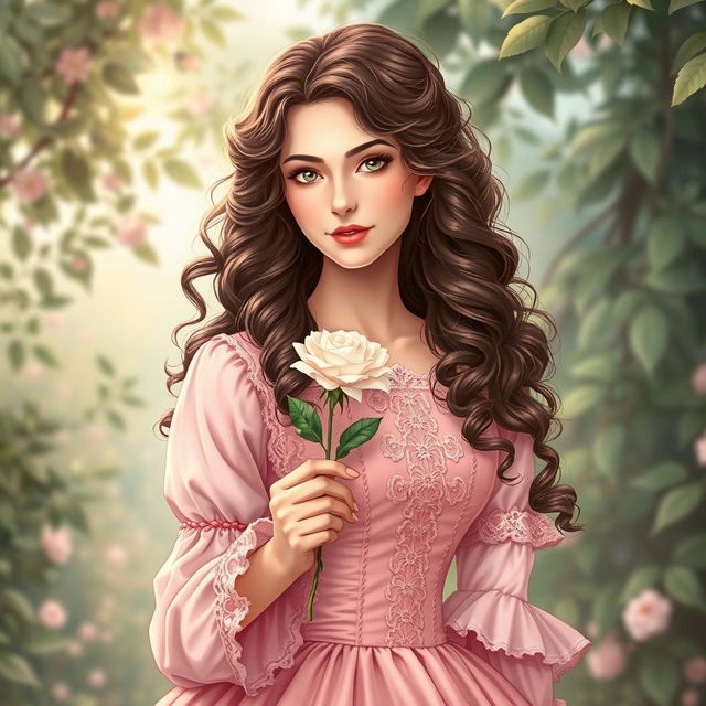 A book cover illustration depicting a beautiful woman with long, flowing curly hair and fair skin