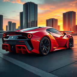 A stunning and futuristic sports car that beautifully merges the iconic design elements of a Ferrari and Lamborghini