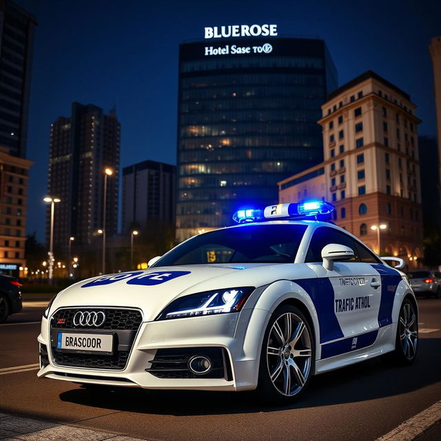 A captivating midnight scene featuring a white Audi TT 3