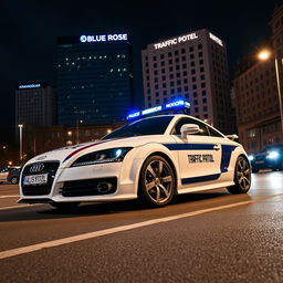 A captivating midnight scene featuring a white Audi TT 3