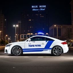 A captivating midnight scene featuring a white Audi TT 3