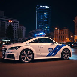 An impressive midnight scene featuring a white Audi TT 3