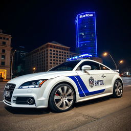 An impressive midnight scene featuring a white Audi TT 3