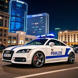 An impressive midnight scene featuring a white Audi TT 3