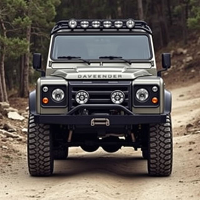 A rugged, adventure-ready SUV design inspired by the Land Rover Defender, but viewed from the front