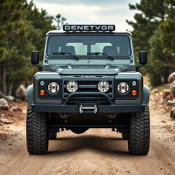 A rugged, adventure-ready SUV design inspired by the Land Rover Defender, but viewed from the front