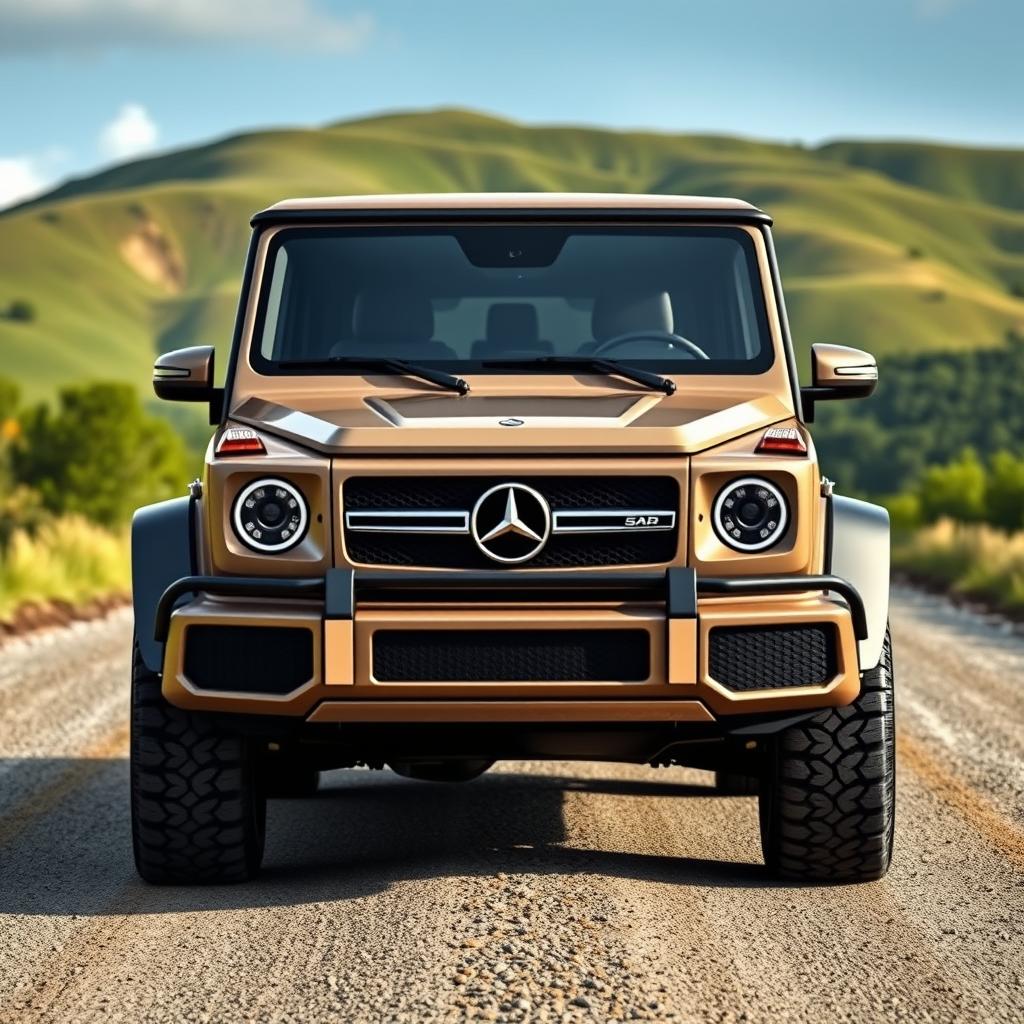 A robust and luxurious SUV design inspired by the Mercedes G-Class (G-Wagon), captured from the front view