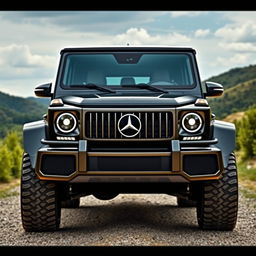 A robust and luxurious SUV design inspired by the Mercedes G-Class (G-Wagon), captured from the front view