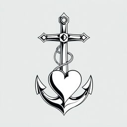 A beautifully intricate design featuring a cross as the central element, seamlessly blending with an anchor and a heart