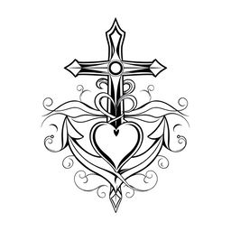 A beautifully intricate design featuring a cross as the central element, seamlessly blending with an anchor and a heart