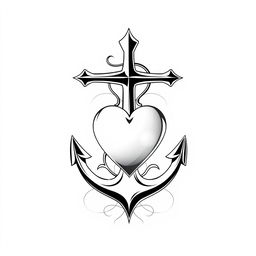 A beautifully intricate design featuring a cross as the central element, seamlessly blending with an anchor and a heart