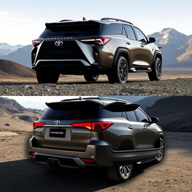 A powerful and stylish SUV design inspired by the Toyota Fortuner Legender, showcased from both the front and back views