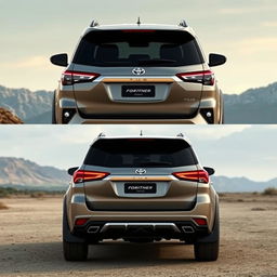 A powerful and stylish SUV design inspired by the Toyota Fortuner Legender, showcased from both the front and back views