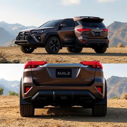 A powerful and stylish SUV design inspired by the Toyota Fortuner Legender, showcased from both the front and back views