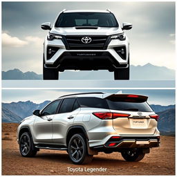 A powerful and stylish SUV design inspired by the Toyota Fortuner Legender, showcased from both the front and back views