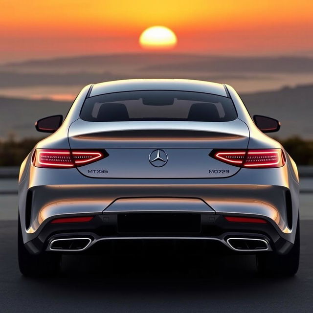 A luxurious and elegant car design inspired by Mercedes-Benz, depicted from the back view