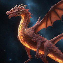 A detailed, animated depiction of a radiant dragon in the vast expanse of space.