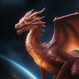 A detailed, animated depiction of a radiant dragon in the vast expanse of space.