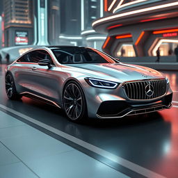 A futuristic Mercedes-Maybach car design, showcasing sleek and elegant lines, an ultra-modern silhouette with advanced aerodynamics