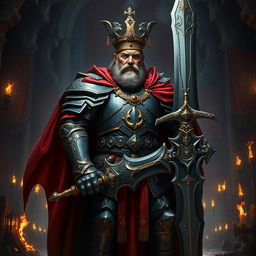 A formidable middle-aged emperor in classic Warhammer style, exuding both wisdom and power