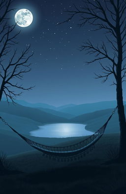 A peaceful, serene nighttime scene depicting a gentle landscape filled with soft hills and a starry sky