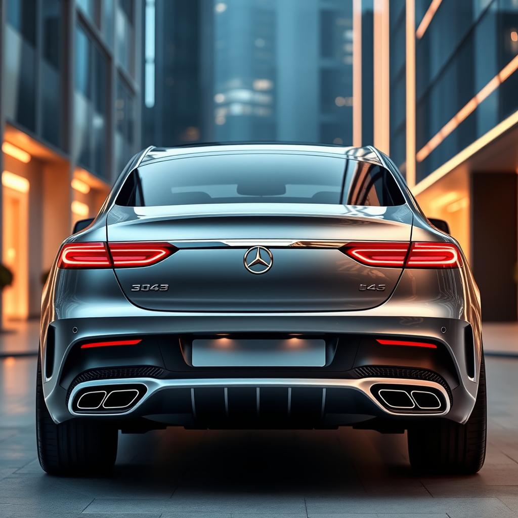 A back view of a futuristic Mercedes-Maybach car design, emphasizing a sleek and sophisticated rear profile