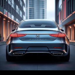 A back view of a futuristic Mercedes-Maybach car design, emphasizing a sleek and sophisticated rear profile