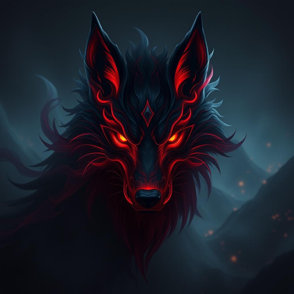 A captivating representation of Kindred's wolf form from League of Legends, depicted in a ghostly manner with a focus on its head and face, completely void of a body